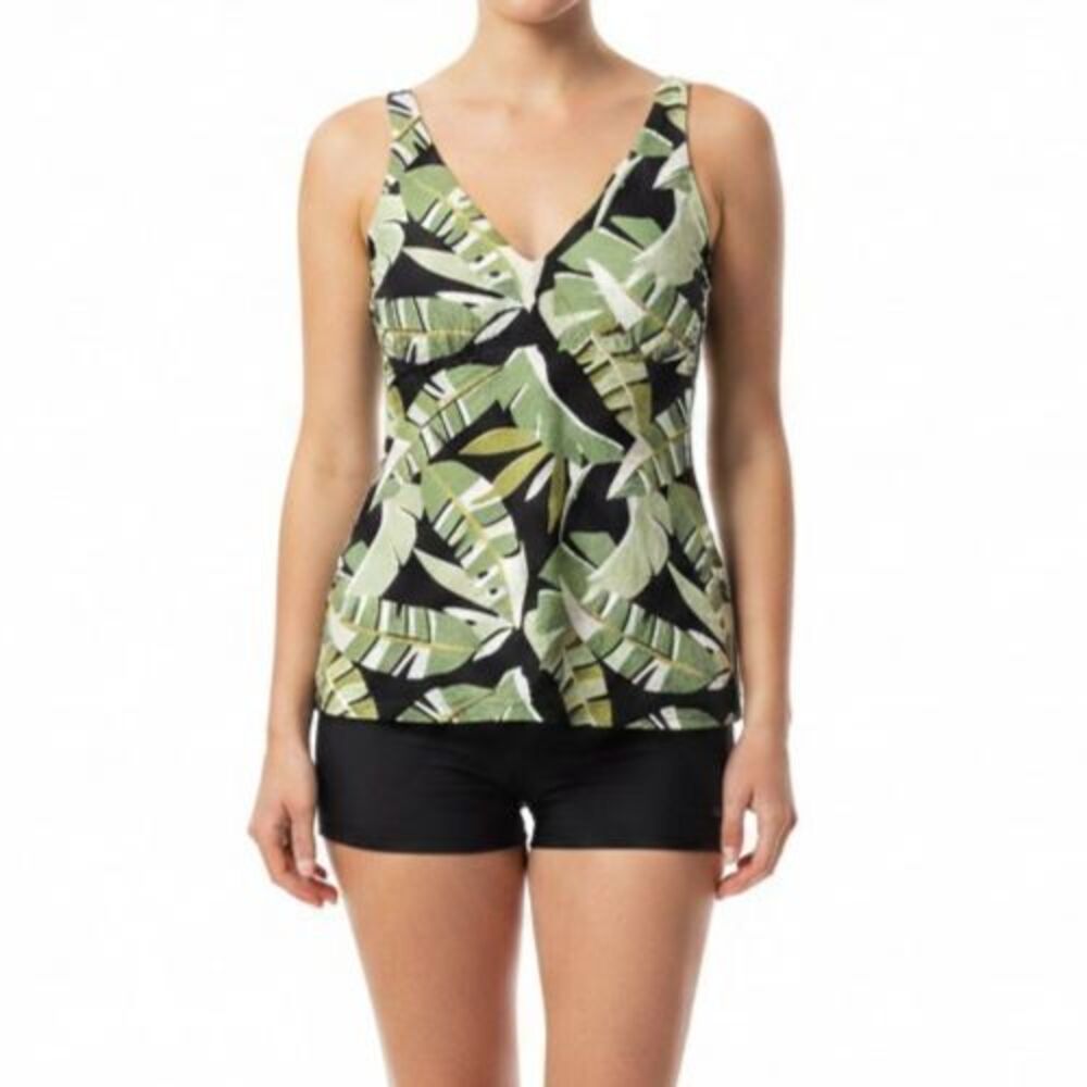 NEW BAKU Canary Singlet Tankini Swim Top Size 9 D E US Green Black Palm Hawaiian